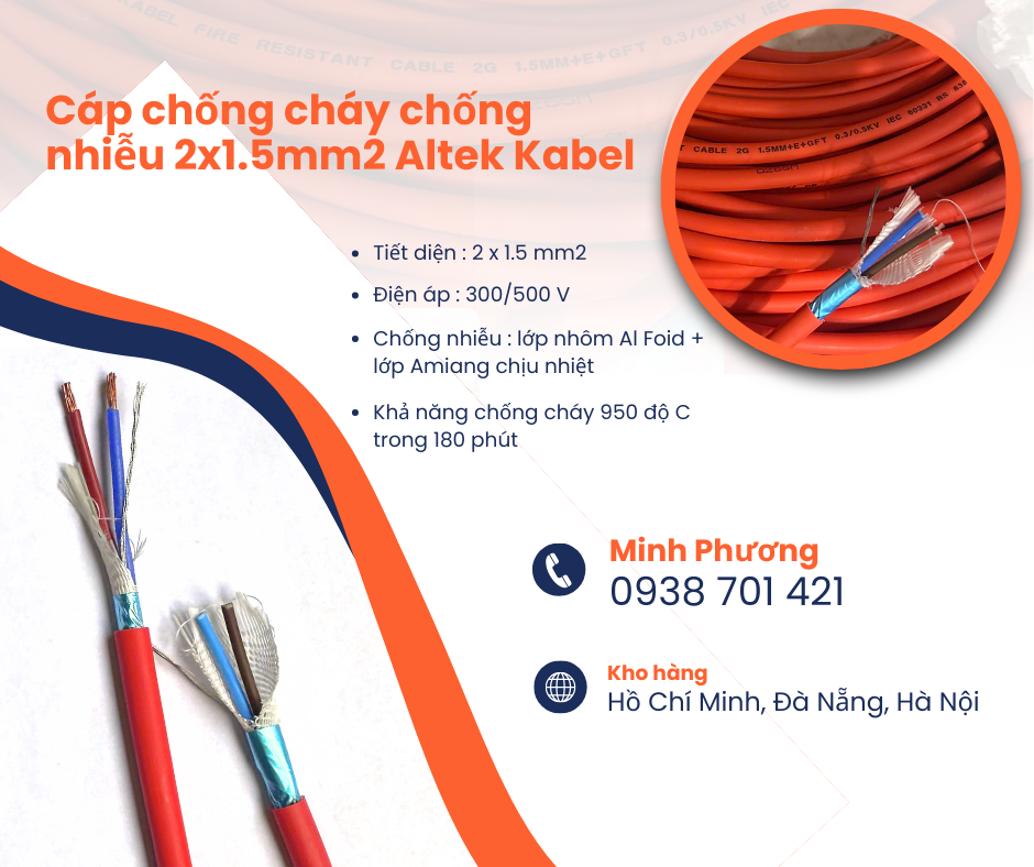 Dây chống cháy chống nhiễu 2x1.5mm2 Altek Kabel Bình Định, Quảng Ngãi, Quảng Trị